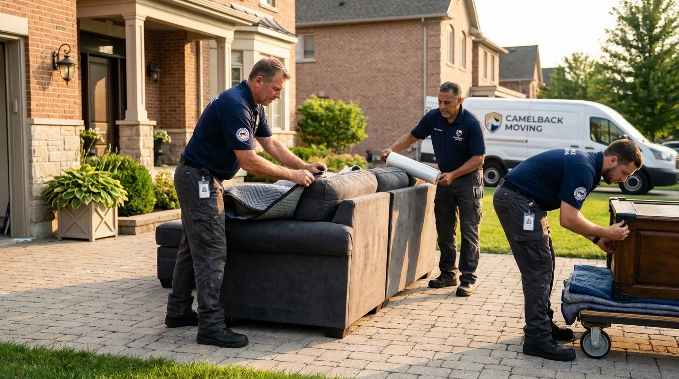 Large estate moving crew wrapping furniture in Coachella, CA